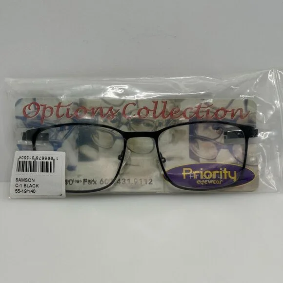 Priority Eyewear Eyeglasses Eye Glasses Frames Samson C-1 Black 55-19-140